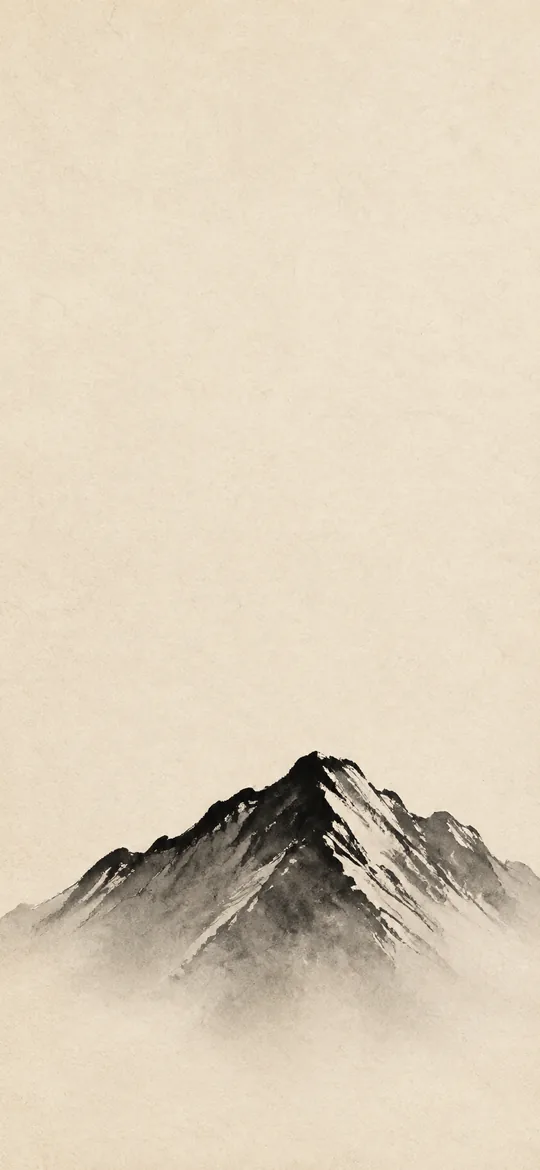 和紙のような地に、水墨画の山の稜線がひとつだけ画面の下側に描かれた壁紙